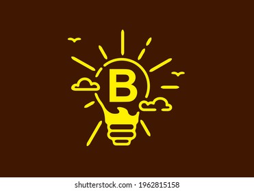 Yellow color of B initial letter in bulb shape with dark background design