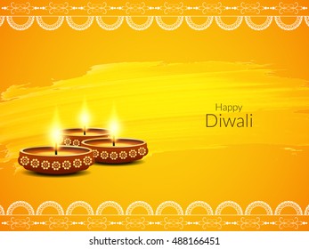 Yellow color background design for Diwali festival with beautiful lamps.
