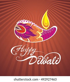 Yellow color background design for Diwali festival with beautiful lamp