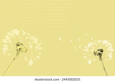 A yellow color background with two dandelions on it