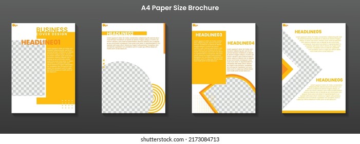 Yellow color brochure creative design. Multipurpose template, include cover, back and inside pages. Trendy minimalist flat geometric design.gradient circle Minimal brochure layout. A4 size brochure.