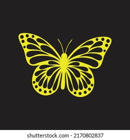 Yellow color butterfly vector logo with black background