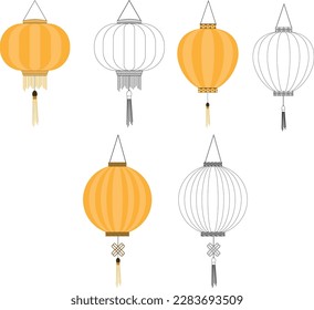 yellow color chinese lanterns with line art of lanterns