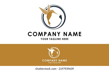 Yellow Color Circle Hummingbird Fly Logo Design