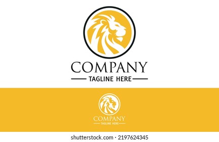 Yellow Color Circle Lion Head Brave Logo Design