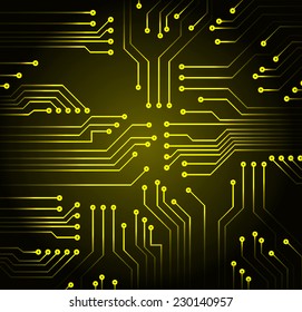yellow color circuit board vector black background 