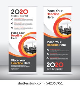 Yellow Color with City Background Business Roll Up Design Template.Flag Banner Design. Can be adapt to Brochure, Annual Report, Magazine,Poster, Corporate Presentation, Portfolio, Flyer, Website