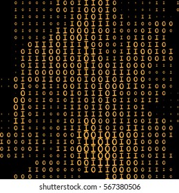 Yellow color code streams glowing on screen. Digital abstract illustration Vector background