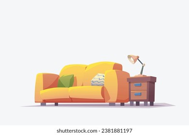 yellow color couch with nightstand on white