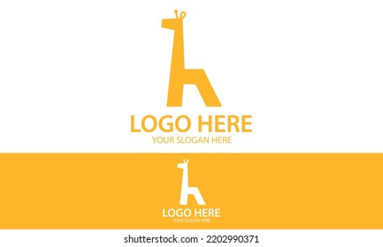 Yellow Color Cute Giraffe Cartoon Logo Design