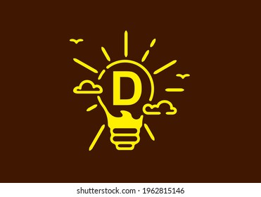 Yellow color of D initial letter in bulb shape with dark background design