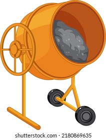 Yellow color electric concrete mixer with cement mixing inside vector graphic design