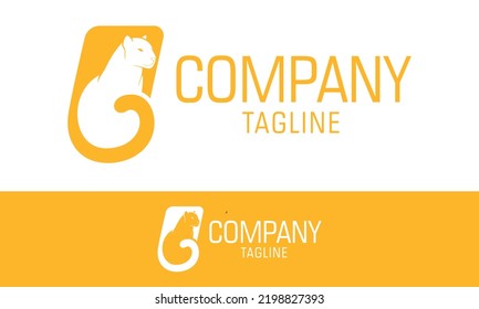 Yellow Color face panther, crawling in the dark. white line art on the Logo Design