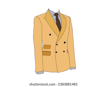 Yellow color fashion stylish Tuxedo men's clothing vector illustration. Wedding background fashion theme concept.