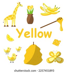 yellow color. Flash cards for learning and practicing colors. Worksheet for children, preschool. education of children