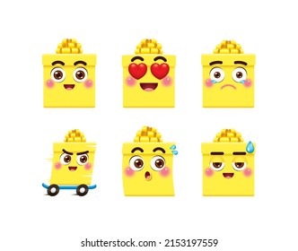 Yellow color gift box emoji with smile, love, sad, fast delivery, shocking and sweat face