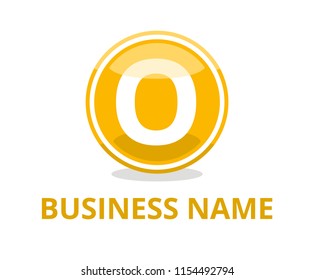 yellow color glasses circle button web logo graphic design with modern clean style for any professional company with initial type letter o on it