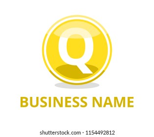 yellow color glasses circle button web logo graphic design with modern clean style for any professional company with initial type letter q on it