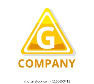 yellow color glasses triangle button web logo graphic design with modern clean style for any professional company with initial type letter g on it