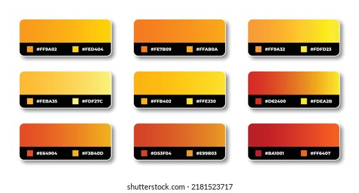 Yellow color gradient color palette and color codes in RGB HEX