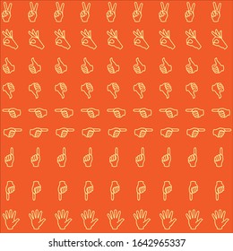 yellow color hand signs on orange background