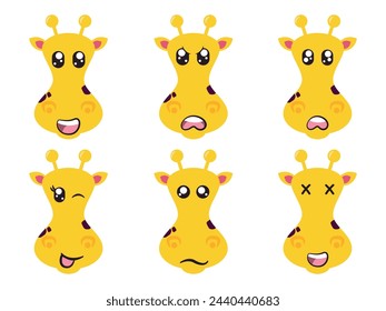 yellow color head giraffe face character expression smile laughing happy sad blink eye and cheerful gesture