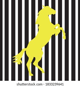 patrón de caballo de color amarillo en el vector de fondo rayado negro y blanco