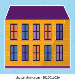 Yellow color house sticker in flat style. Modern icon for banner design. Modern illustration. Sticker style. Cute cartoon orange design elements. Symbol, sign.