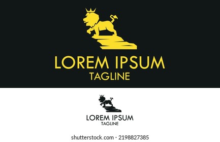 Yellow Color illustration lion king shadow logo design