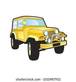 yellow color jeep vector drawing