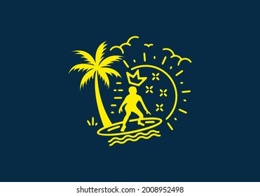 Yellow color of king surfer line art design