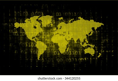 yellow color Light Abstract Technology background for computer graphic website internet business.circuit.illustration.digital.infographics.binary code. www.vector.motion move blur. World map Global