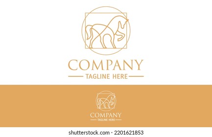 Yellow Color Line Art Horse Circle Square with Logo Design