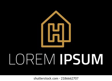 Yellow Color Line Art Initial Letter H Simple Shape Home with Black Background Logo Design