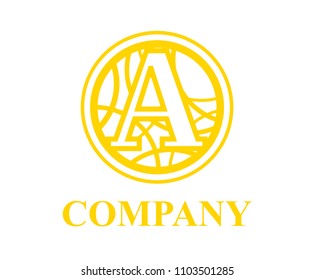 yellow color logo symbol type letter a initial business logo design idea illustration shape in circle with beautiful curvy oval line art for premium corporate
