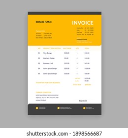 yellow color minimal business invoice template vector format