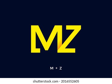 Yellow color of MZ initial letter design
