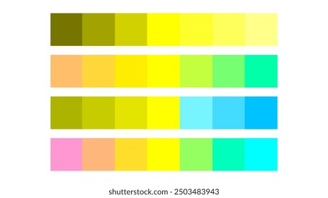 Gelbe Farbpalette. Einfarbig, analog, komplementär, Triadenfarbe. Farbpalette für ui ux design. Abstrakte Vektorgrafik für Ihr Grafikdesign