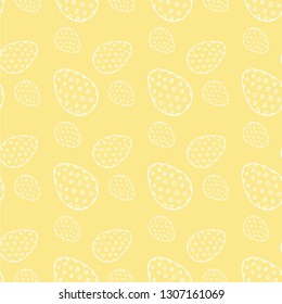 Yellow color pattern with eggs decorated in white circles in doodle style vector illustration for design and decoration
