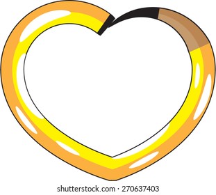 yellow color pencil in a heart shape