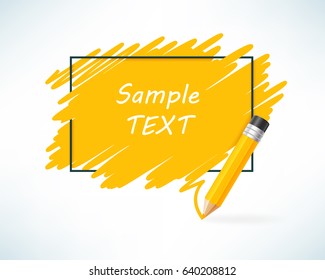 Yellow color pencil and text box with copy space. Vector illustration in realistic style.