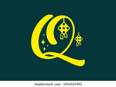 Gelbe Farbe Q Anfangsbuchstabe in ramadan Design