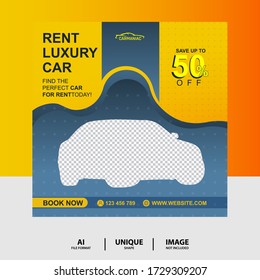 Yellow color Rent a car Social Media Post Banner