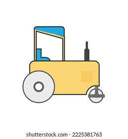 A yellow color road roller - Illustration of construction machinery - Vector , icon 