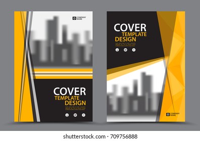 Yellow Color Scheme with City Background Business Book Cover Design Template in A4. Brochure layout, Annual Report, Magazine, Poster, Presentation, Portfolio, Flyer, Banner, Website, leaflet, other.