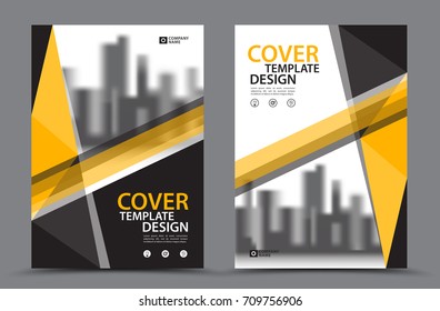 Yellow Color Scheme with City Background Business Book Cover Design Template in A4. Brochure layout, Annual Report, Magazine, Poster, Presentation, Portfolio, Flyer, Banner, Website, leaflet, other.