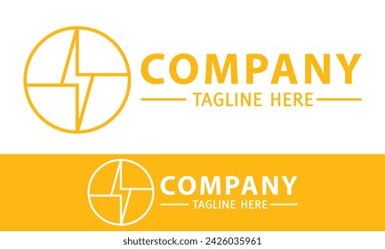Yellow Color Simple Circle Electric Line Art Logo Design