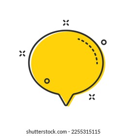 yellow color speech bubble vector illustration isolated on white background. yellow speech bubble with black line stroke and decorations, for web and ui design, presentation and social media post