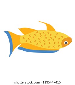 
A yellow color thin fish with dim pattern depicting yellow koi fish 
