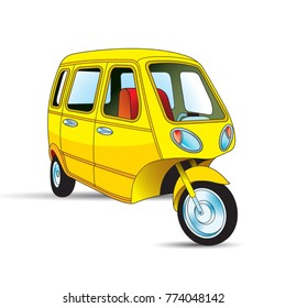 yellow color three wheeler vector drawing